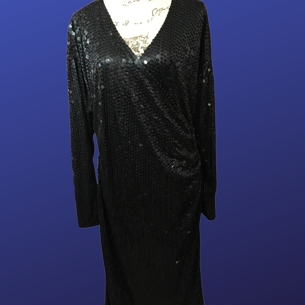 BLACK TIE Vintage Sequin Cocktail Dress, BLACK, Women’s Size L/XL